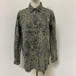 Krazy Kat Green & Purple Floral Paisley Print Button Down Long Sleeve Shirt